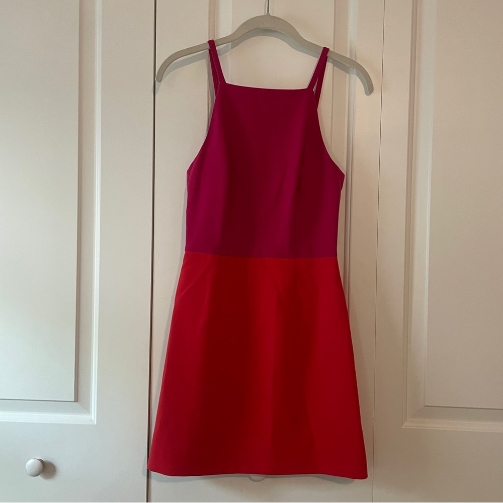 French Connection Colorblock Square Neck Mini Dress, Pink, Orange, XS